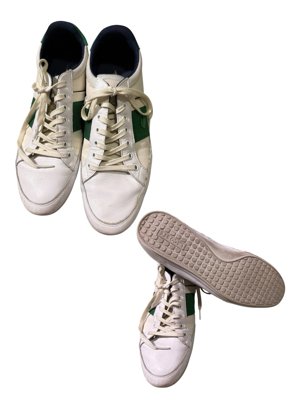 Lacoste White and Green Low-Top Sneakers